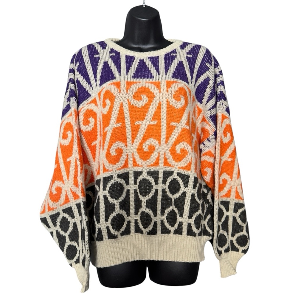 Vibrant Orange and Purple Patterned Sweater